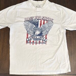 Bass Pro Shops White Short Sleeve Tee with Patriotic Eagle Graphic